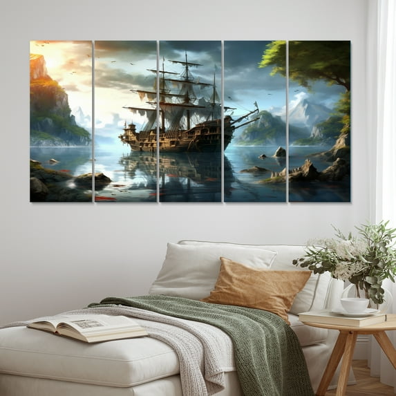 Designart "Pirate Ship At Sea Swashbuckling Adventure" Pirate Metal Art Print Set