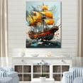 thumbnail image 1 of Designart "Pirate Ship Golden Galleon I" Coastal Canvas Wall Art - Coastal Yellow Coastal Boat Bedroom Canvas Wall Art, 1 of 6