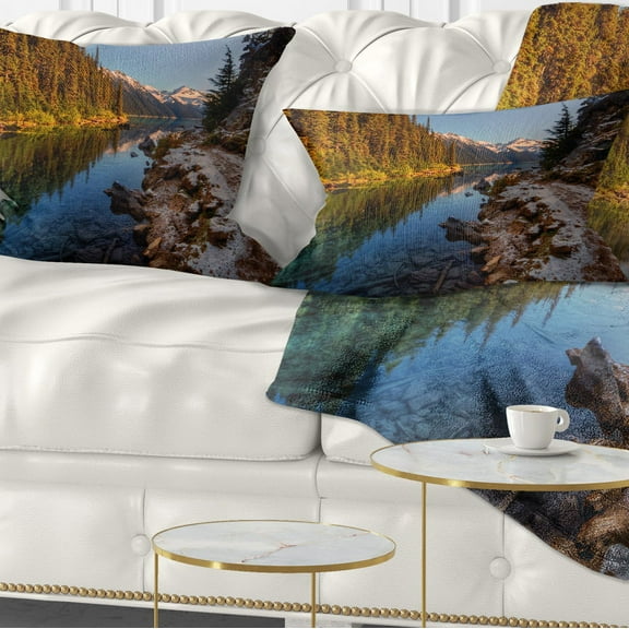 Designart Placid Lake between Mountains - Landscape Printed Throw Pillow - 12x20