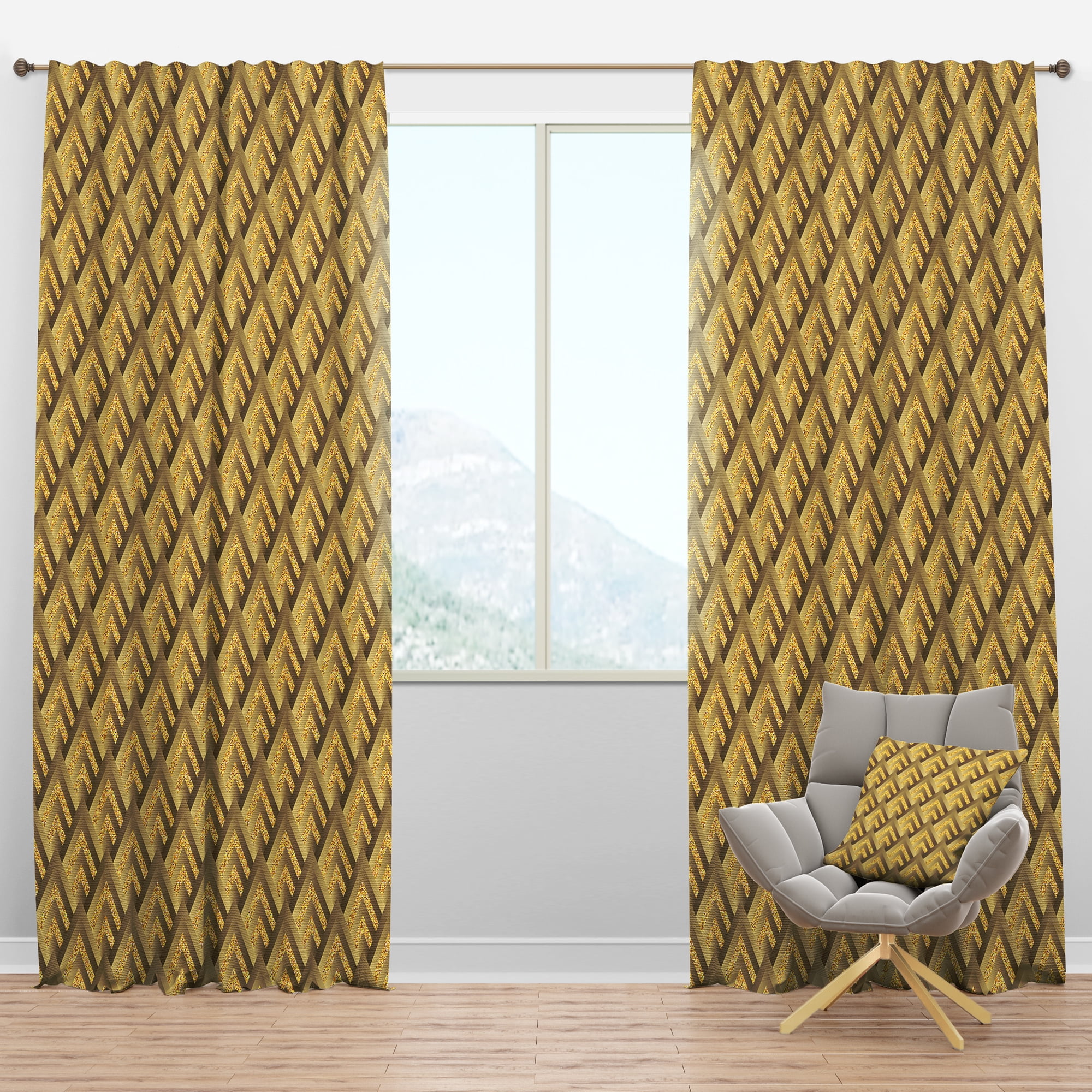 Designart 'Plaid Golden pattern' Mid-Century Modern Blackout Curtain Panel