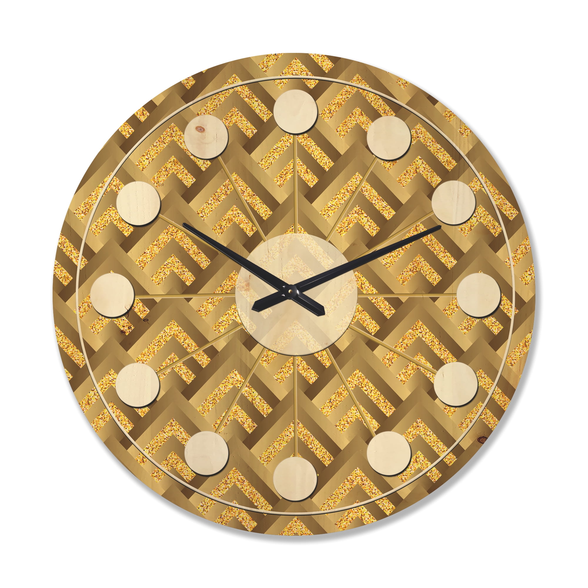 Designart 'Plaid Golden pattern' Mid-Century Modern Wood Wall Clock