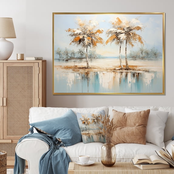 Designart "Plam Trees Solutide II" Floral Floater Framed Wall Art Print