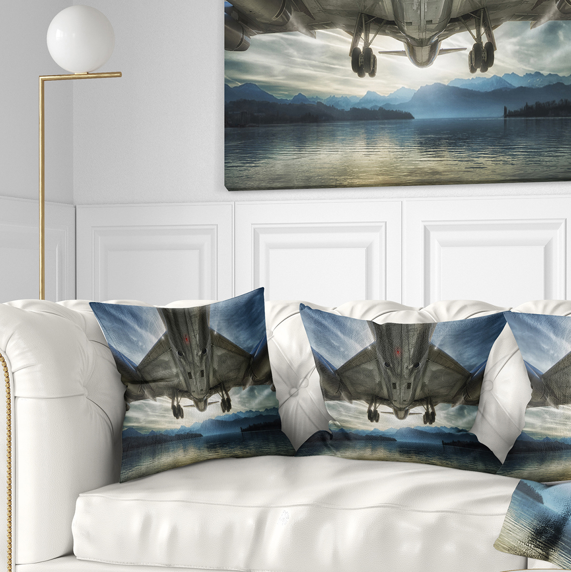 Designart Plane Over Beach and Sea - Seashore Photography Throw Pillow - 18x18