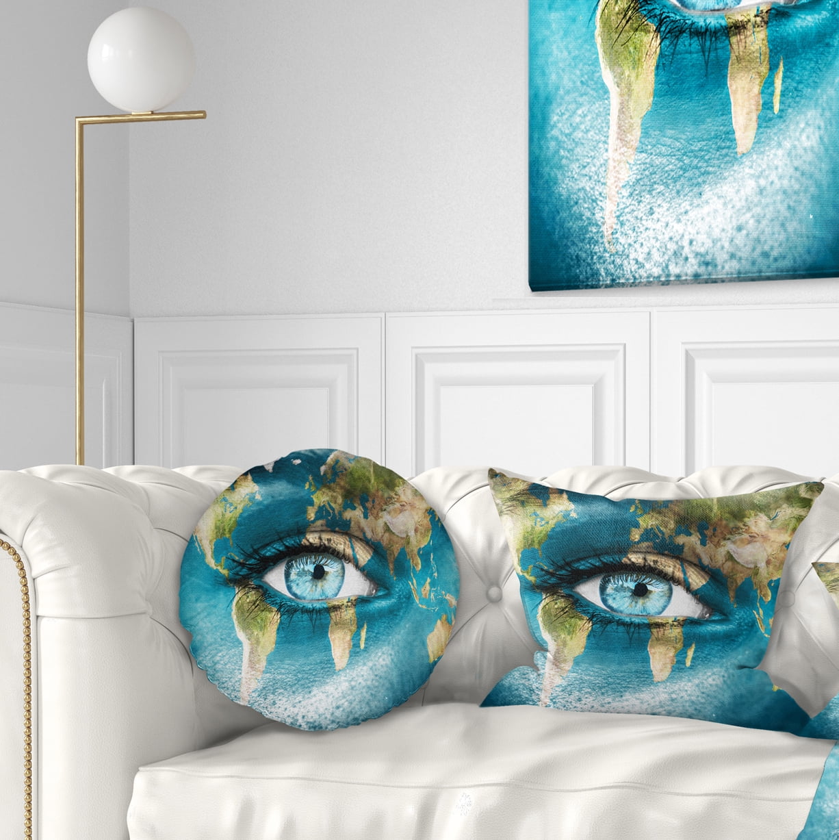Designart Planet Earth and Blue Eye - Abstract Throw Pillow - 12x20