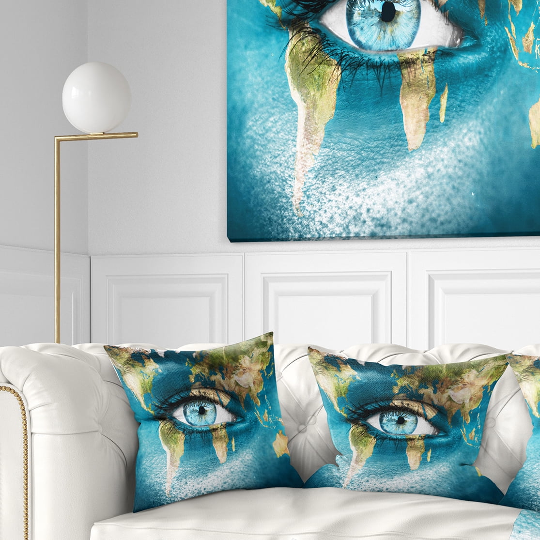 Designart Planet Earth and Blue Eye - Abstract Throw Pillow - 16x16
