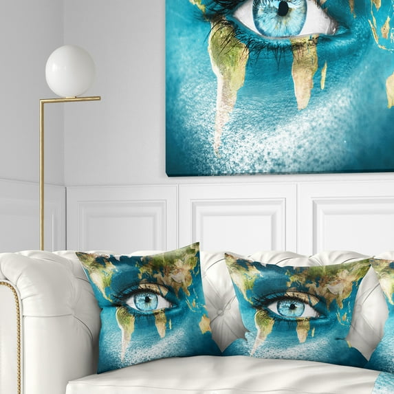 Designart Planet Earth and Blue Eye - Abstract Throw Pillow - 18x18