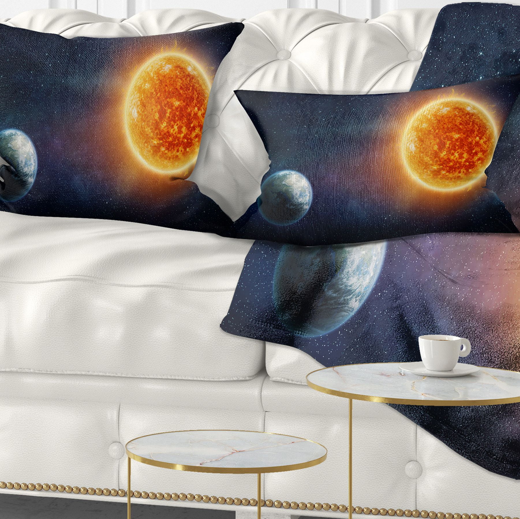 Designart Planet Earth and Sun - Landscape Printed Throw Pillow - 12x20
