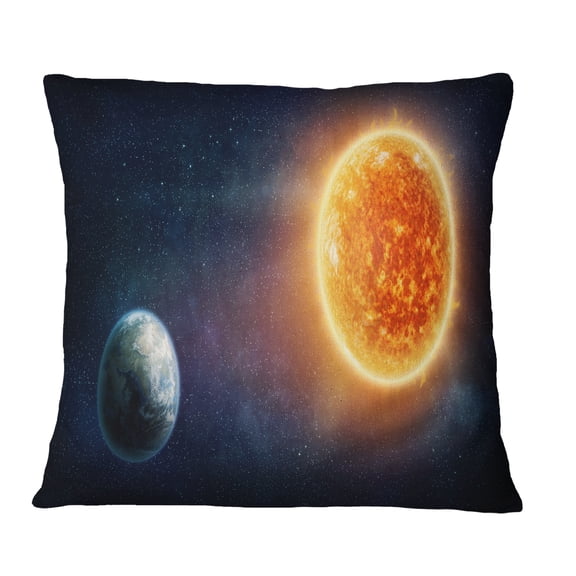 Designart Planet Earth and Sun - Landscape Printed Throw Pillow - 16x16