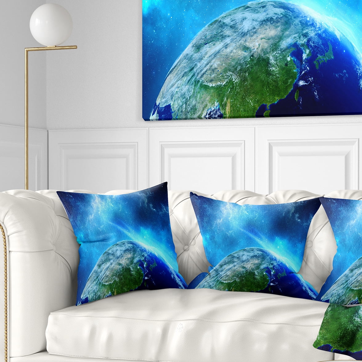 Designart Planet Earth in Universe - Contemporary Throw Pillow - 18x18
