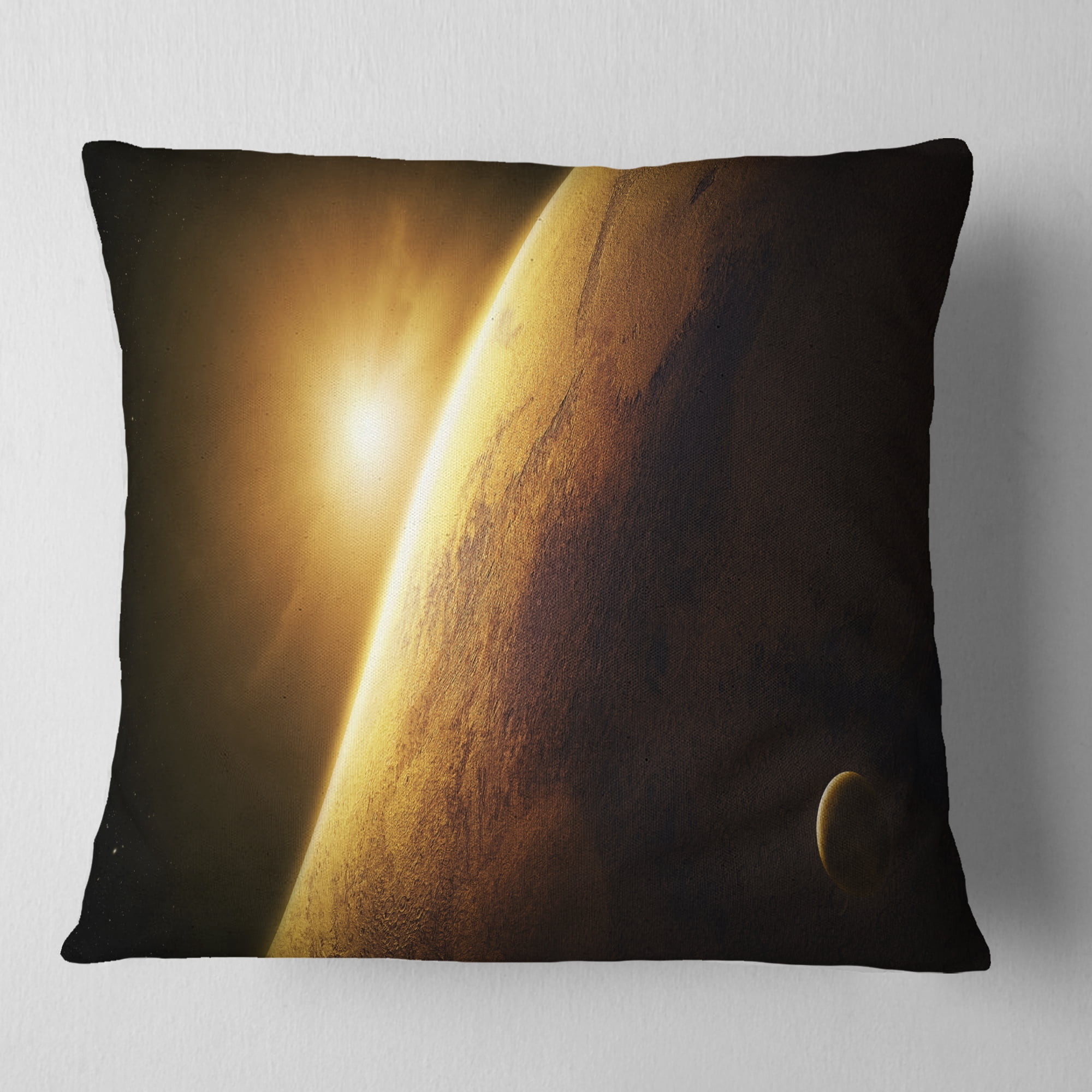 Designart Planet Mars Close up with Sunrise - Landscape Printed Throw Pillow - 18x18