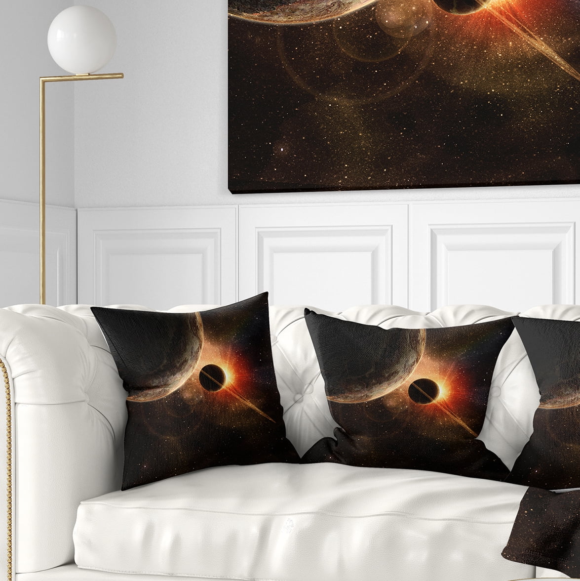 Designart Planet with Rings - Contemporary Throw Pillow - 18x18