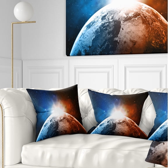 Designart Planet with Sunrise in Space - Contemporary Throw Pillow - 18x18