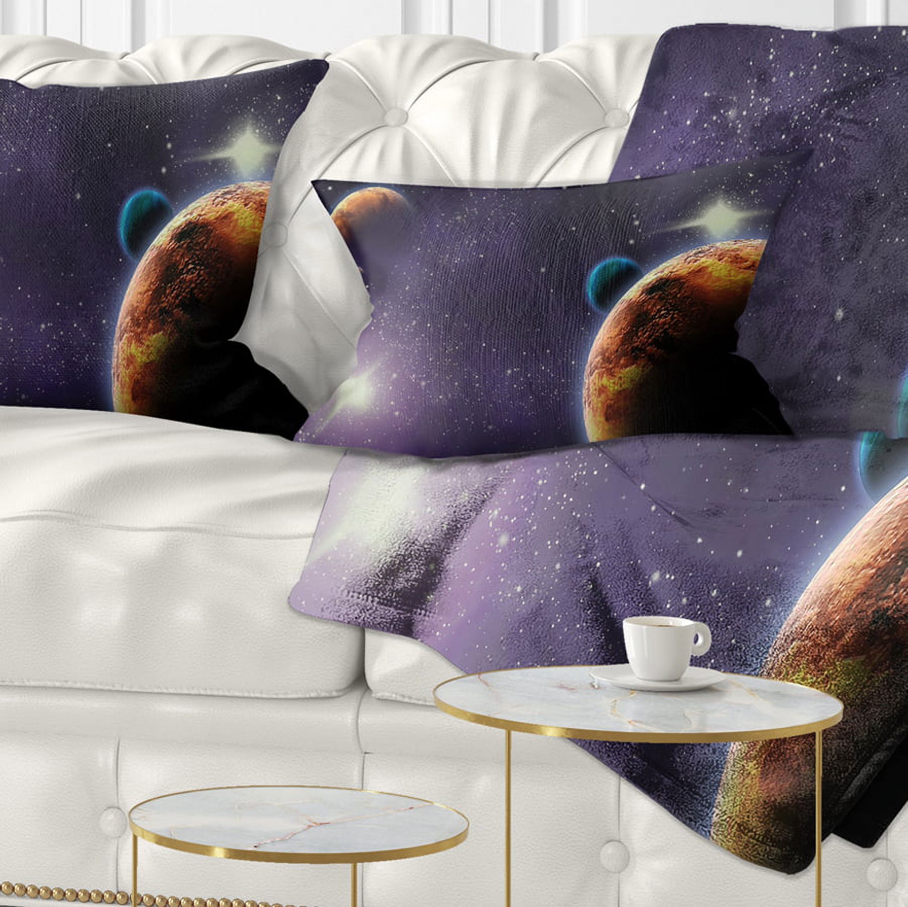 Designart Planets in Deep Dark Space - Contemporary Throw Pillow - 12x20