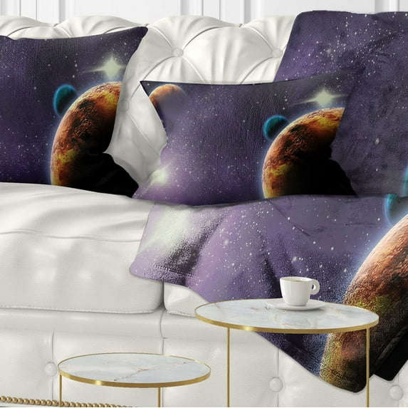 Designart Planets in Deep Dark Space - Contemporary Throw Pillow - 12x20