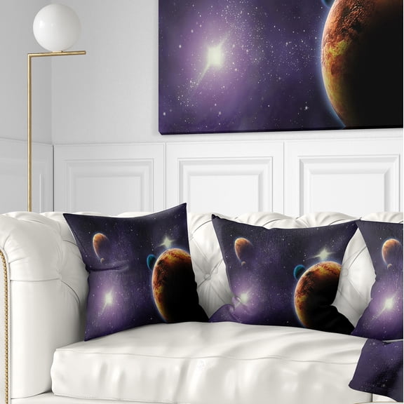 Designart Planets in Deep Dark Space - Contemporary Throw Pillow - 16x16