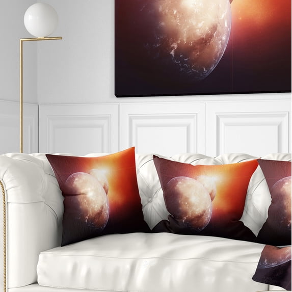 Designart Planets with Rising Star - Spacescape Throw Pillow - 16x16