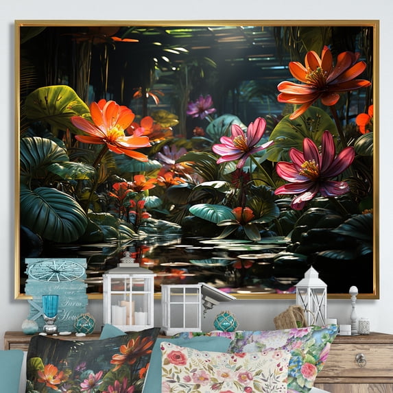 Designart "Plants Of Fantasy In The Jungle" Plants Floater Framed Canvas Wall Art