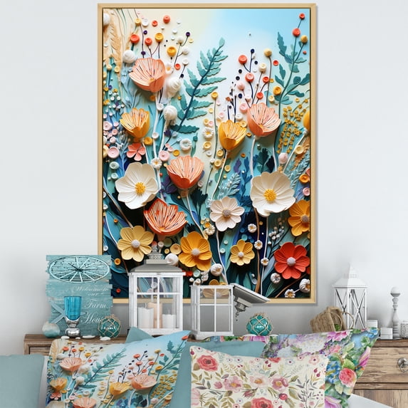 Designart "Plants landscape Pointillism Dot I" Floral Floater Framed Canvas Print