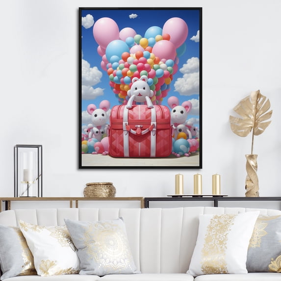 Designart "Playful Balloon Handbag" Fashion Framed Wall Art - Glam Pink Fashion Bag Living Room Framed Canvas Art