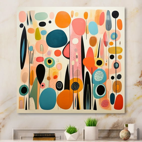 Designart "Playful Patterns Mid Century Pink Delight II" Mid-century Canvas Art Print
