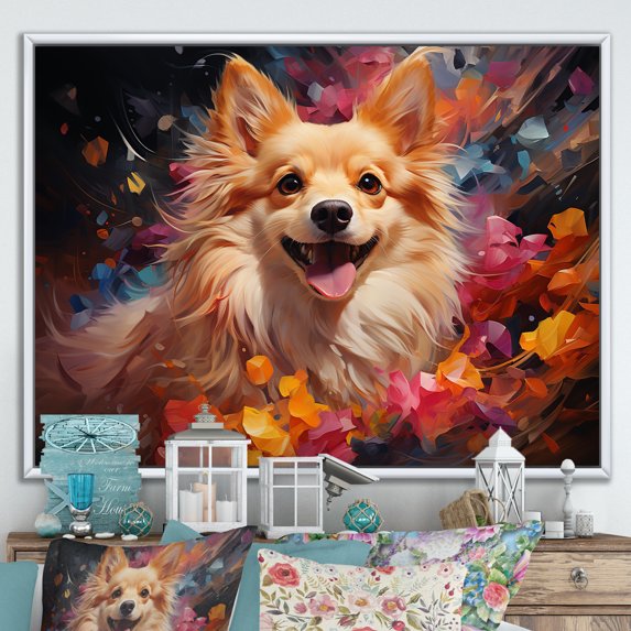 Designart "Playful Pomeranian Moments" Animals Dog Floater Framed Canvas Prints