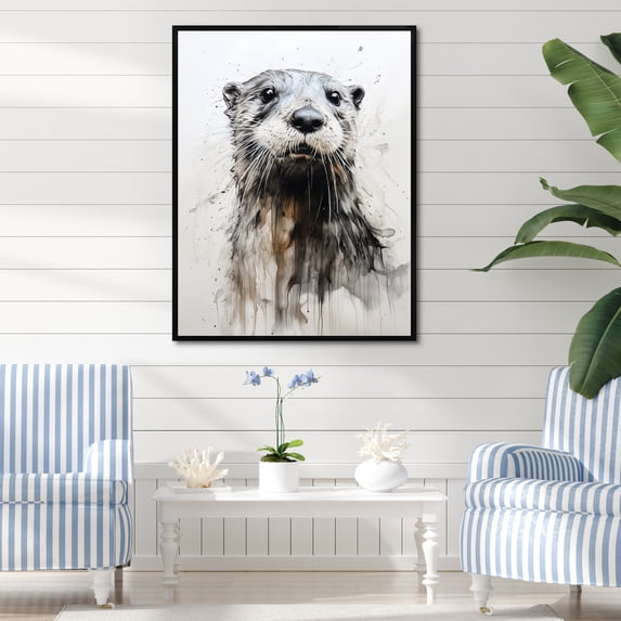 Designart "Playful Portrait Of Otter II" Otter Floater Framed Wall Art Living Room