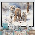 Designart "Playful White Tigers in the Snow III" Animals Framed Wall