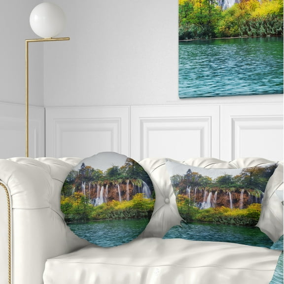 Designart Plitvice Lakes Croatia - Landscape Photo Throw Pillow - 12x20