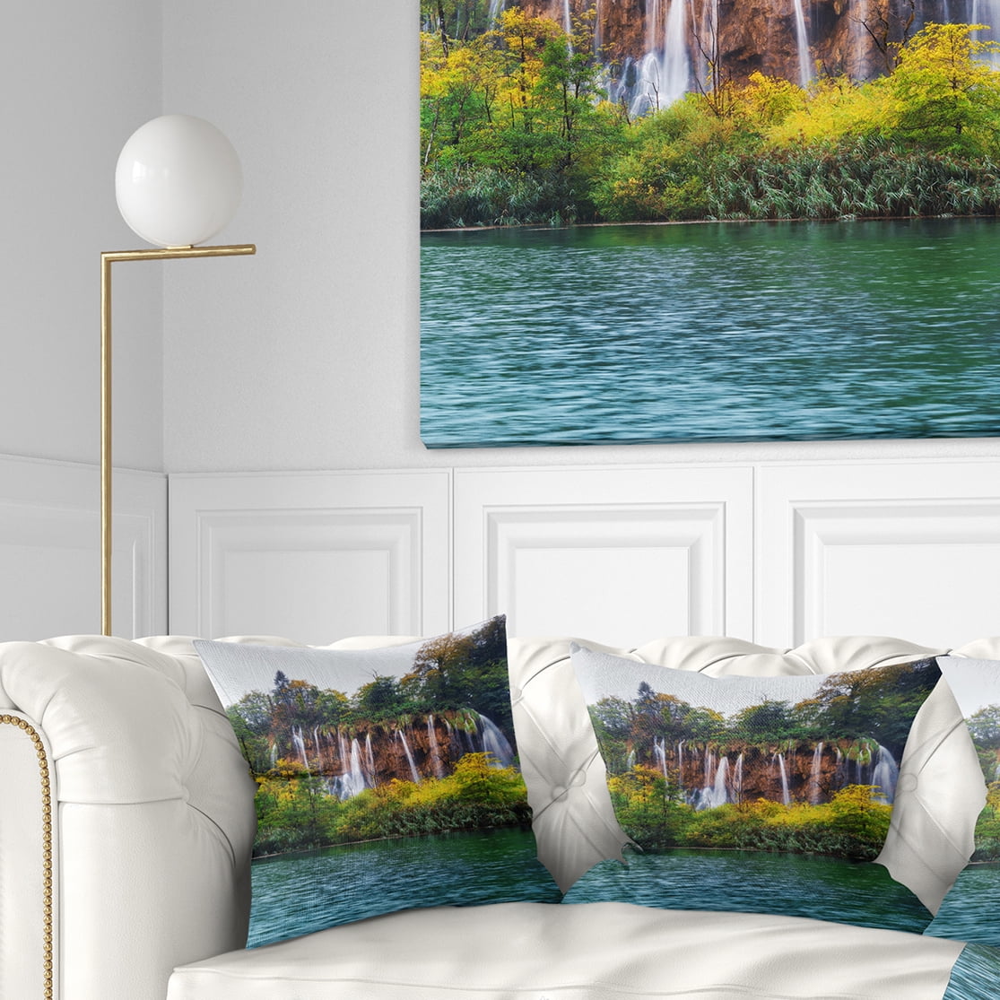 Designart Plitvice Lakes Croatia - Landscape Photo Throw Pillow - 16x16