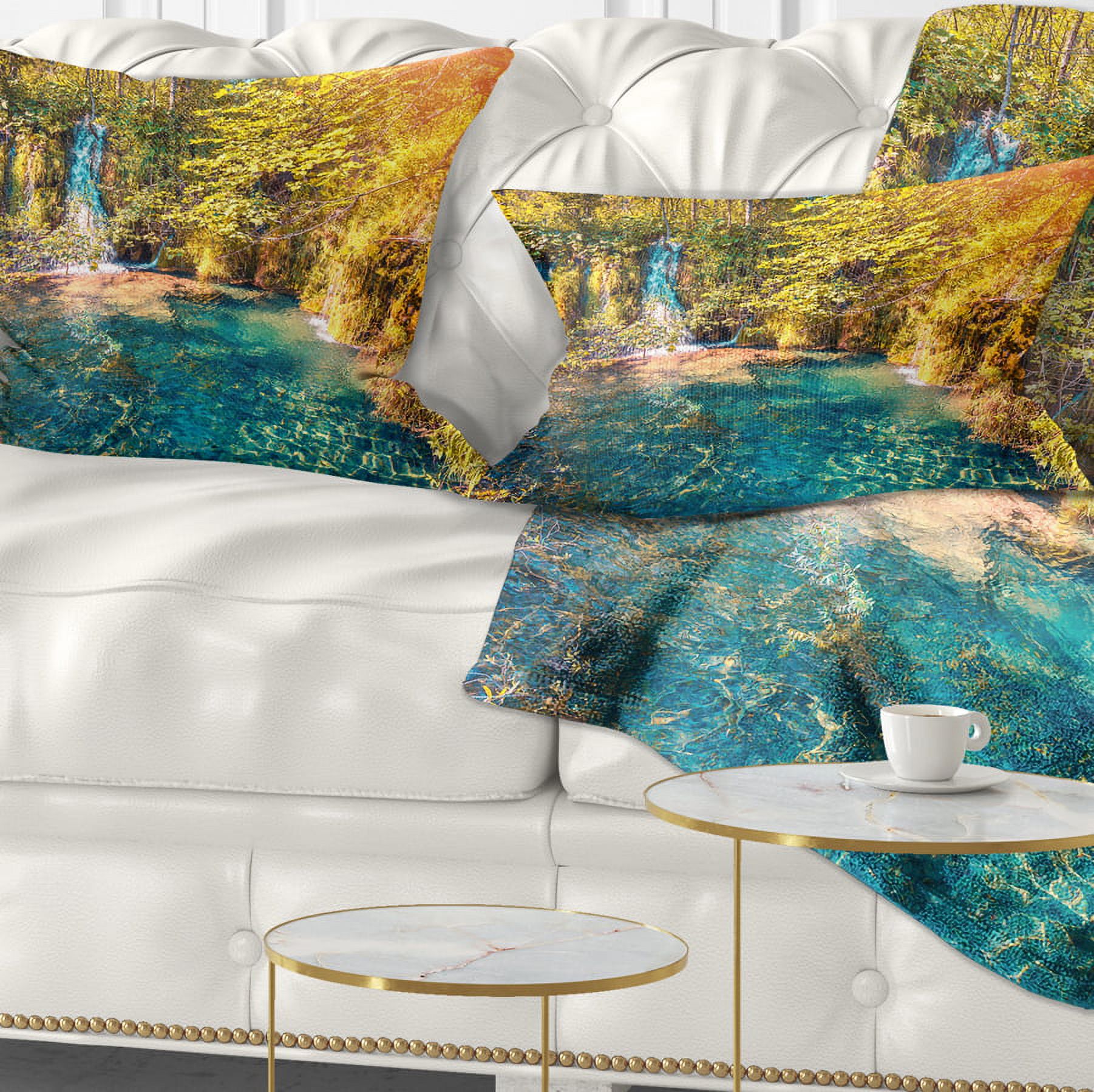 Designart Plitvice Lakes National Park - Landscape Printed Throw Pillow - 12x20