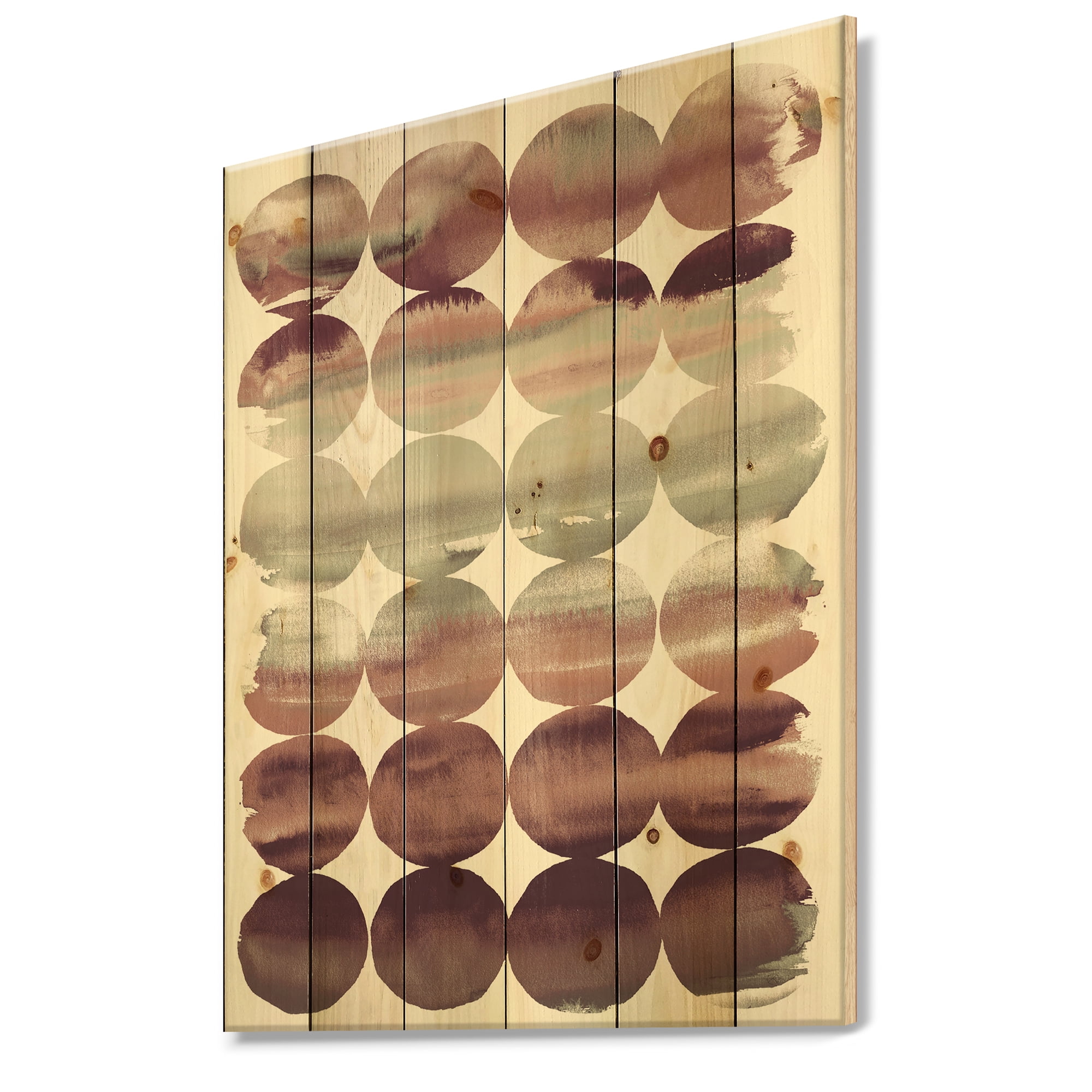 Designart 'Plum Dots minimal geometric I' Transitional Print on Natural Pine Wood
