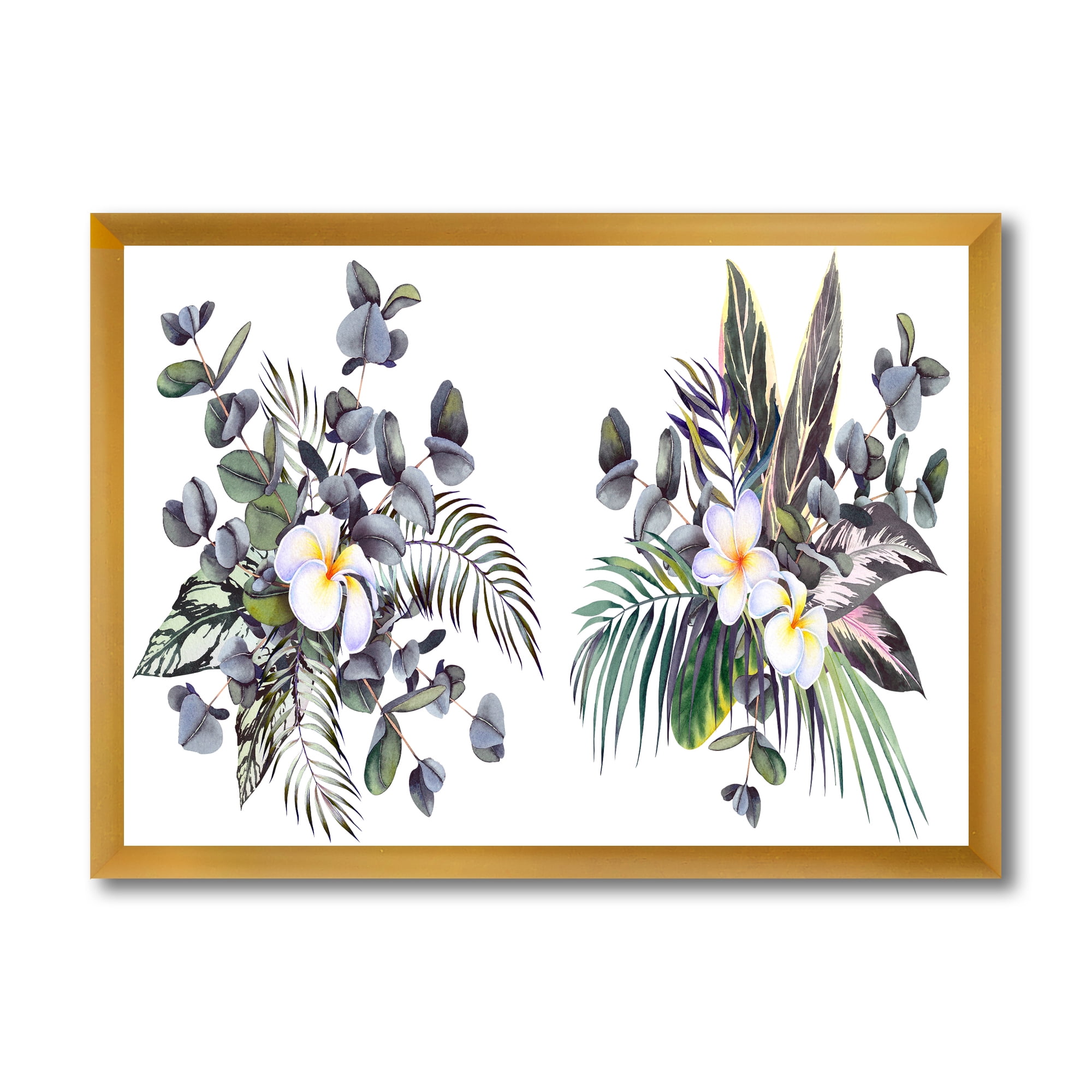Designart 'Plumeria Frangipani Flowers With Tropical Bouquets' Traditional Framed Art Print