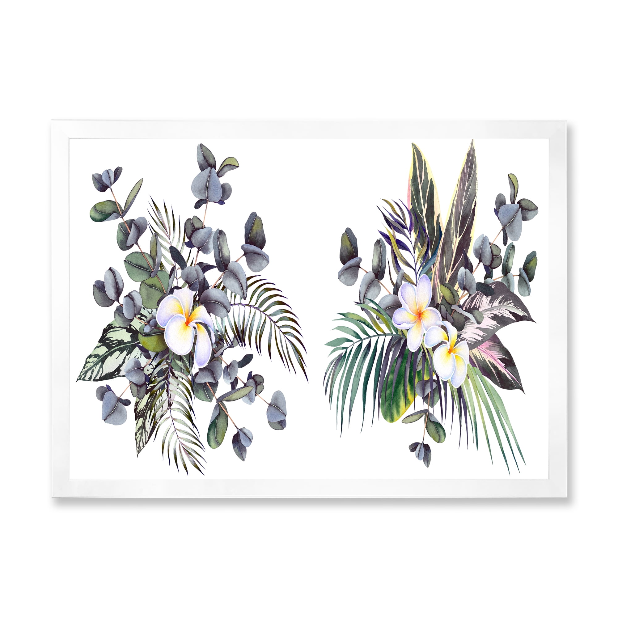Designart 'Plumeria Frangipani Flowers With Tropical Bouquets' Traditional Framed Art Print