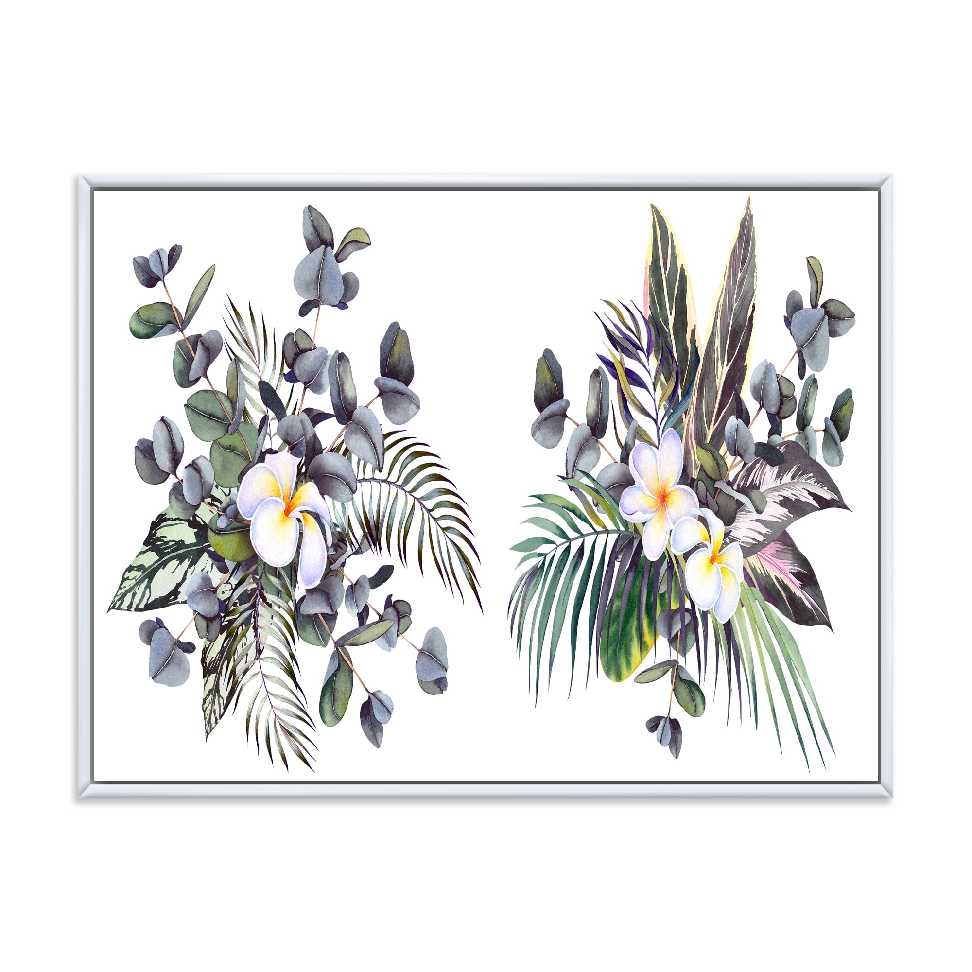 Designart 'Plumeria Frangipani Flowers With Tropical Bouquets' Traditional Framed Canvas Wall Art Print