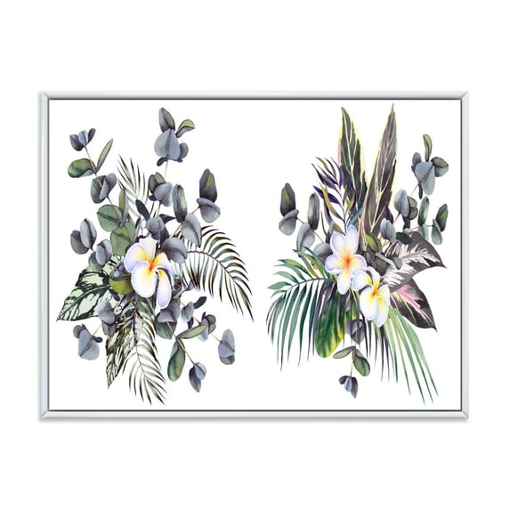 Designart 'Plumeria Frangipani Flowers With Tropical Bouquets' Traditional Framed Canvas Wall Art Print