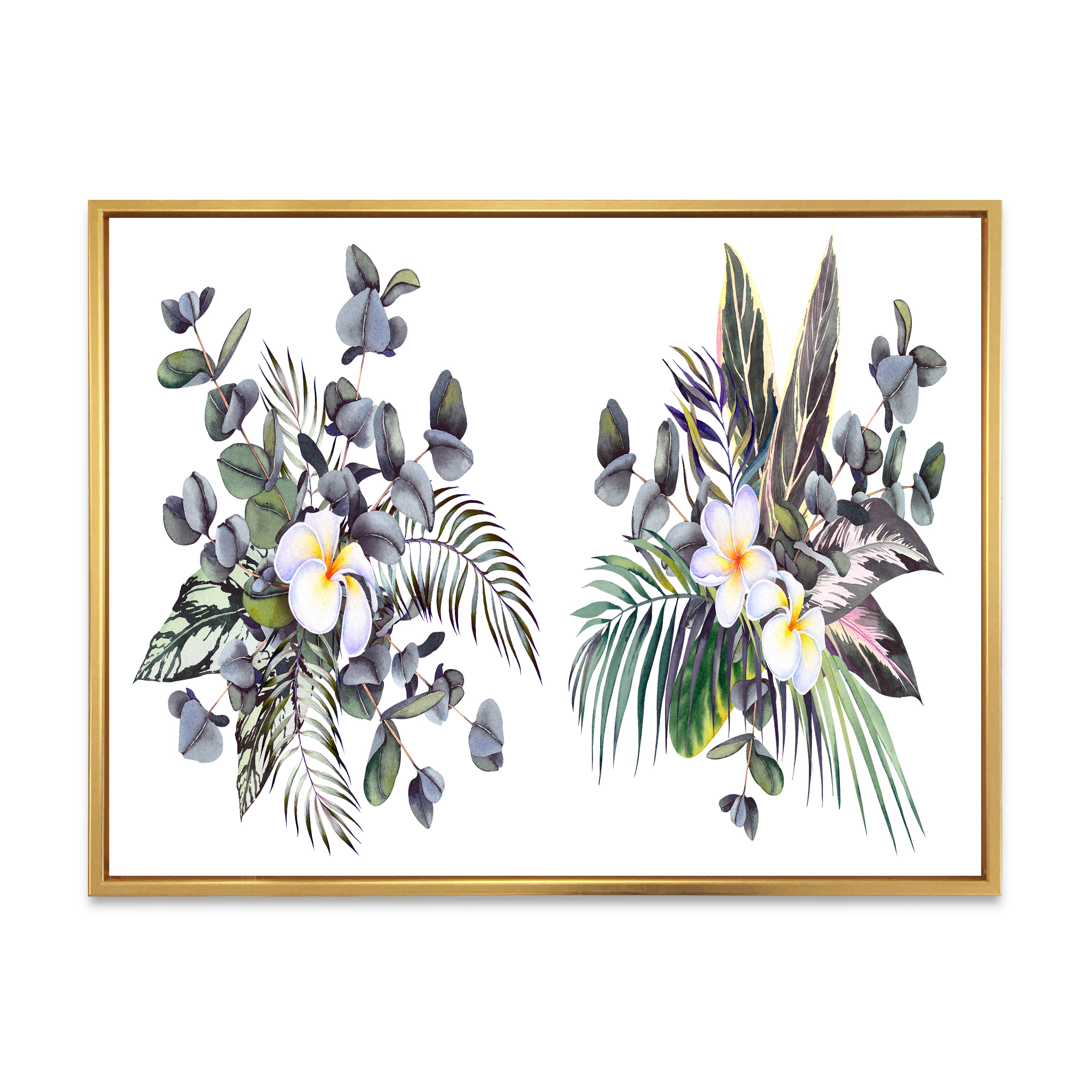 Designart 'Plumeria Frangipani Flowers With Tropical Bouquets' Traditional Framed Canvas Wall Art Print
