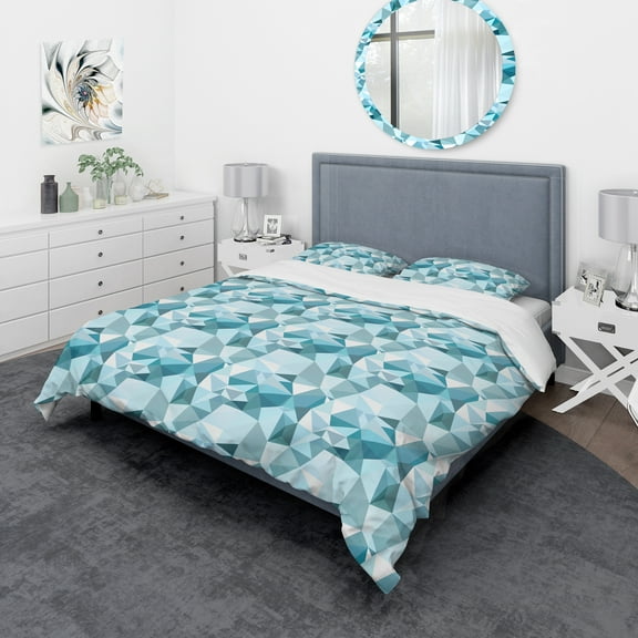 Designart 'Plygonal Abstract Light Blue Geometry' Abstract Duvet Cover Set