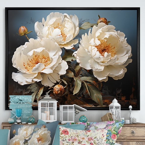Designart "Poetic Elegance In Peony Petals" Peonies Floater Framed Canvas Prints
