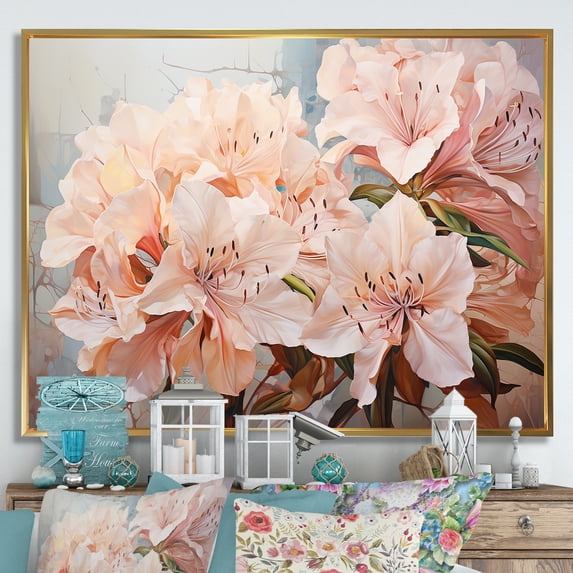 Designart "Poetic Petal Artistry I" Rhododendron Floater Framed Wall Art Prints