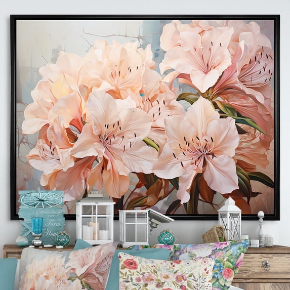 Designart "Poetic Petal Artistry I" Rhododendron Floater Framed Wall Art Prints