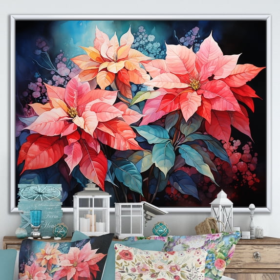 Designart "Poinsettia Flower composition" Floral Floater Framed Canvas Art Print