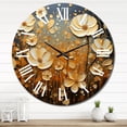 thumbnail image 1 of Designart "Pointillism Dot Artistry Golden Petals in Wildflowers" Floral Oversized Wall Clock, 1 of 5
