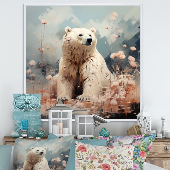 Designart "Polar Bear In Pastel Calmness" Animals Bear Floater Framed Wall Art Prints