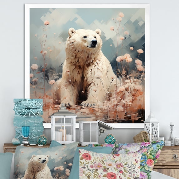 Designart "Polar Bear In Pastel Calmness" Animals Bear Picture Framed Wall Art Prints