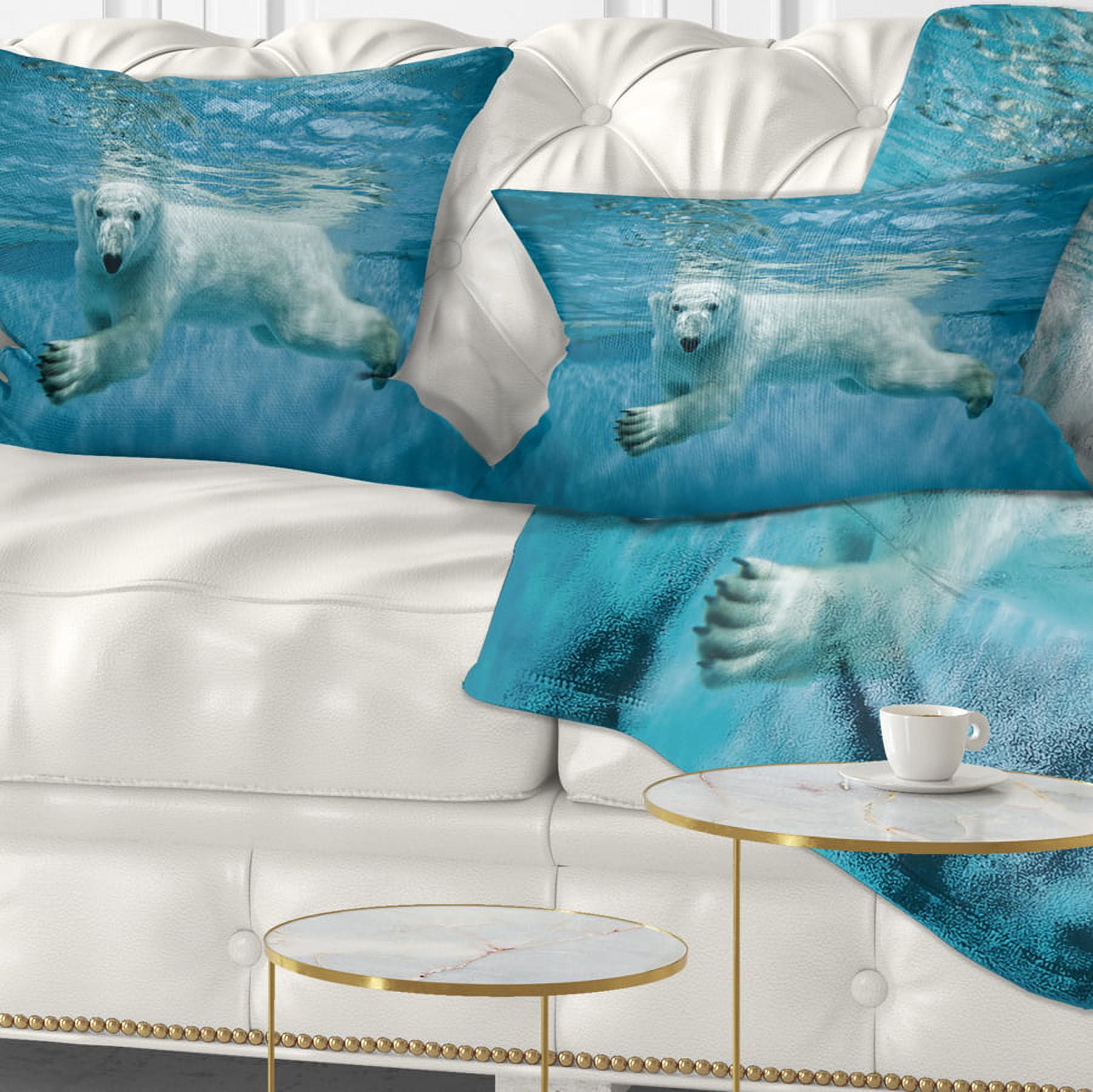 Designart Polar Bear Swimming under Water - Animal Throw Pillow - 12x20