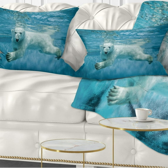 Designart Polar Bear Swimming under Water - Animal Throw Pillow - 12x20