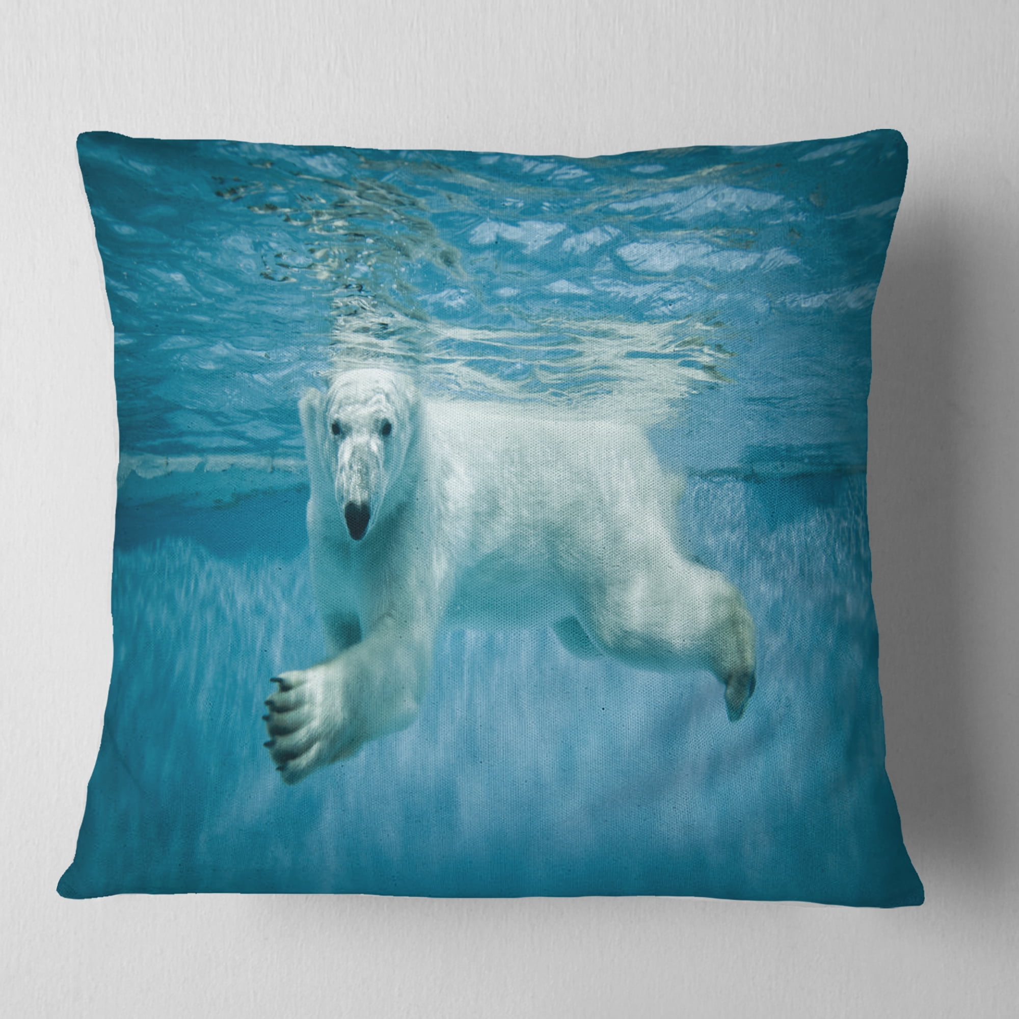 Designart Polar Bear Swimming under Water - Animal Throw Pillow - 16x16