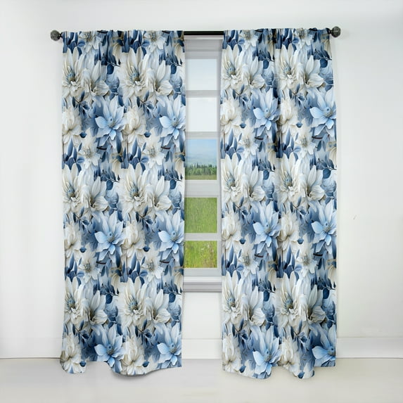 Designart "Polar Botanical Beauty I" Floral Blackout Blue Curtain 1 Panel