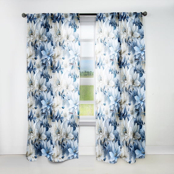 Designart "Polar Botanical Beauty I" Floral Blue Curtain 1 Panel