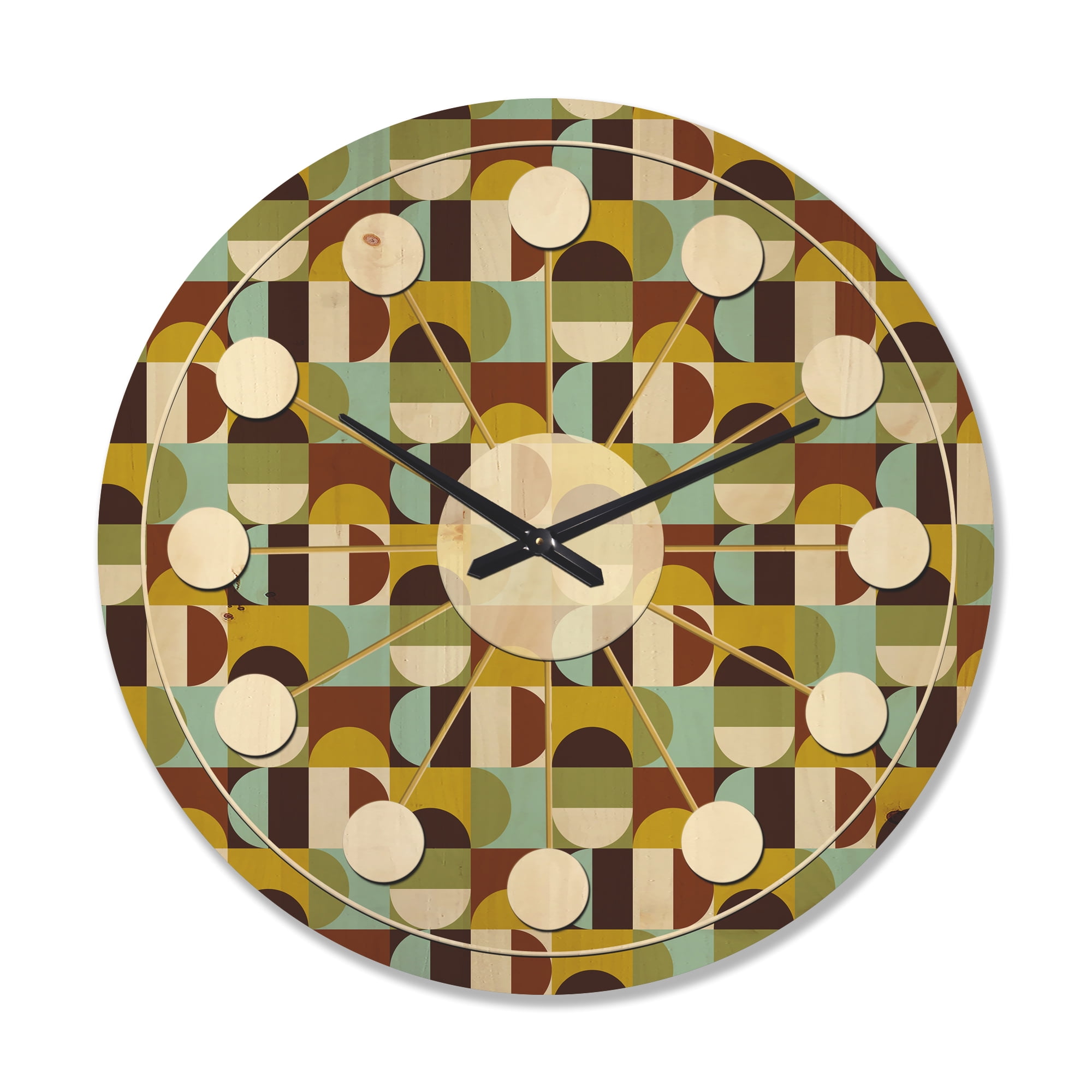 Designart 'Polka Dots Retro Pattern I' Mid-Century Modern Wood Wall Clock